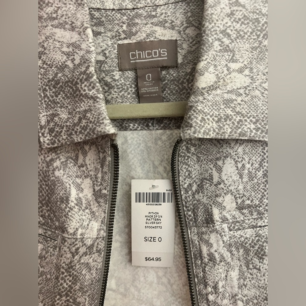 NWT Chicos Womens Jacket Size Small Grey Snake Print Linen Blend with pa… - Picture 6 of 8